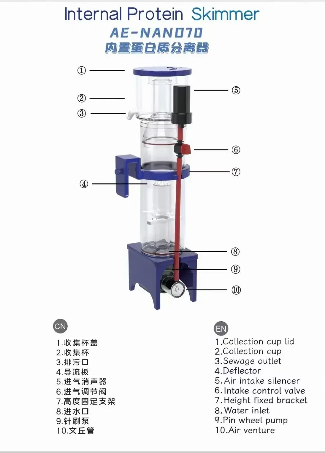 110-240V Aqua Excel Nano 40D 5 - Protein Skimmer Hang On reseña y precio